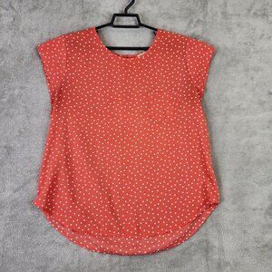 Womens Lily White Blouse Top Orange & White Polka Dots Cap Sleeve Size XL